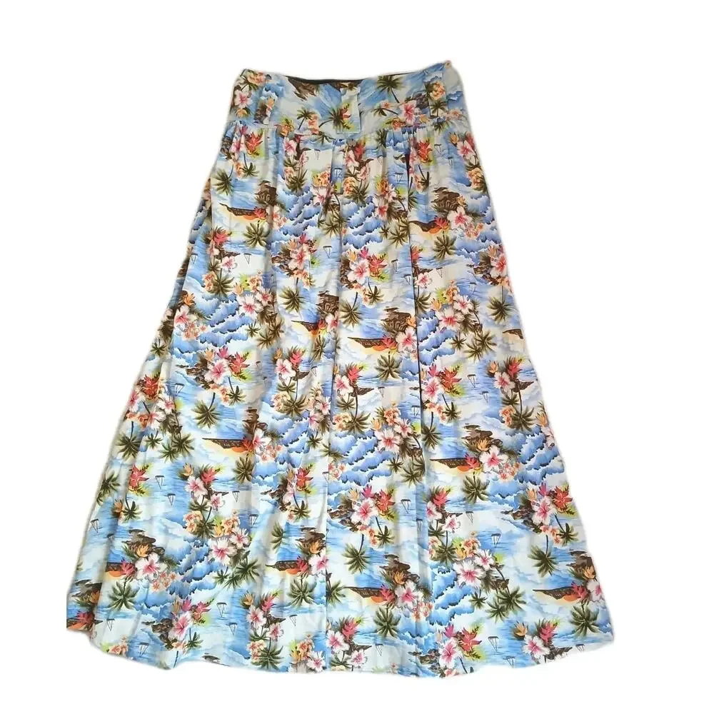 Lynt California UV‎ Protect Maxi Swing Skirt Sz M Blue Tropical Island Vacation